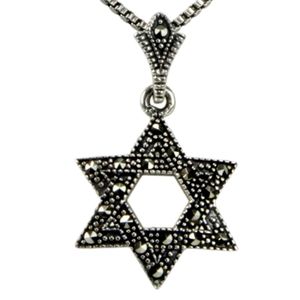 ❤️NWT Solid STERLING SILVER And marcasites 3D Star David, 18" CHA…